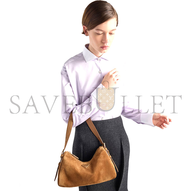 Pra*a aimÉe medium suede shoulder bag 1bc229 (31*18*10cm)